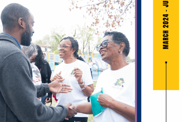 Cover of the FY2025 Parks & recreation Advisory board Annual report. A black man speaking to a older black woman