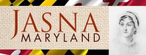 JASNA Maryland logo featuring the organization name, the Maryland state flag, and a portrait of Jane Austen.